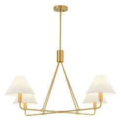 French Luxe Brass 4-Light White Linen Shade Candle Chandelier