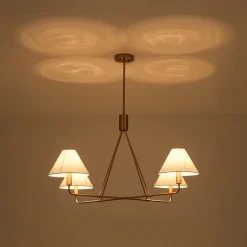 French Luxe Brass 4-Light White Linen Shade Candle Chandelier