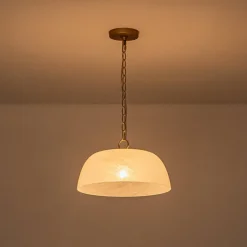 French Luxe 1-Light White Clouded Glass Round Pendant