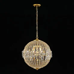 French Luxury Brass Floral Crystal Globe Chandelier