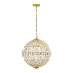 French Luxury Brass Floral Crystal Globe Chandelier