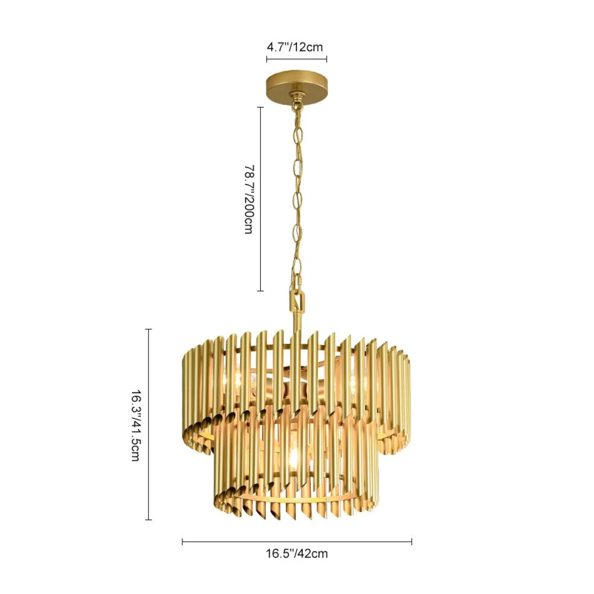 French Luxury Gold 2-Tier Metal Drum Cage Chandelier