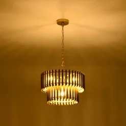 French Luxury Gold 2-Tier Metal Drum Cage Chandelier