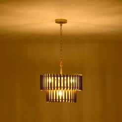 French Luxury Gold 2-Tier Metal Drum Cage Chandelier