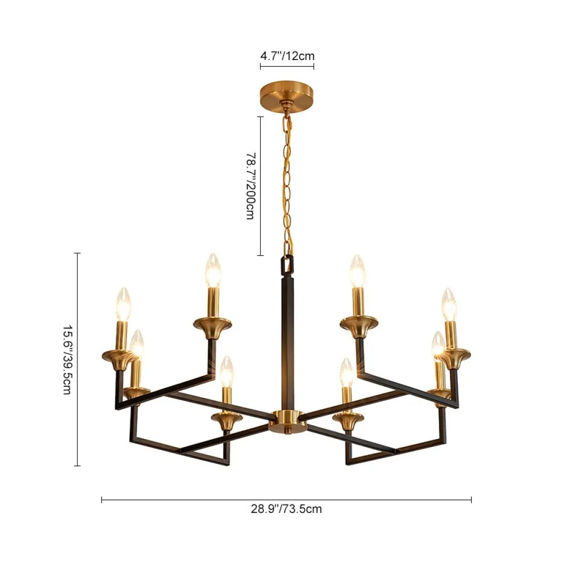 French Modern Iron 8-Light Candle Chandelier