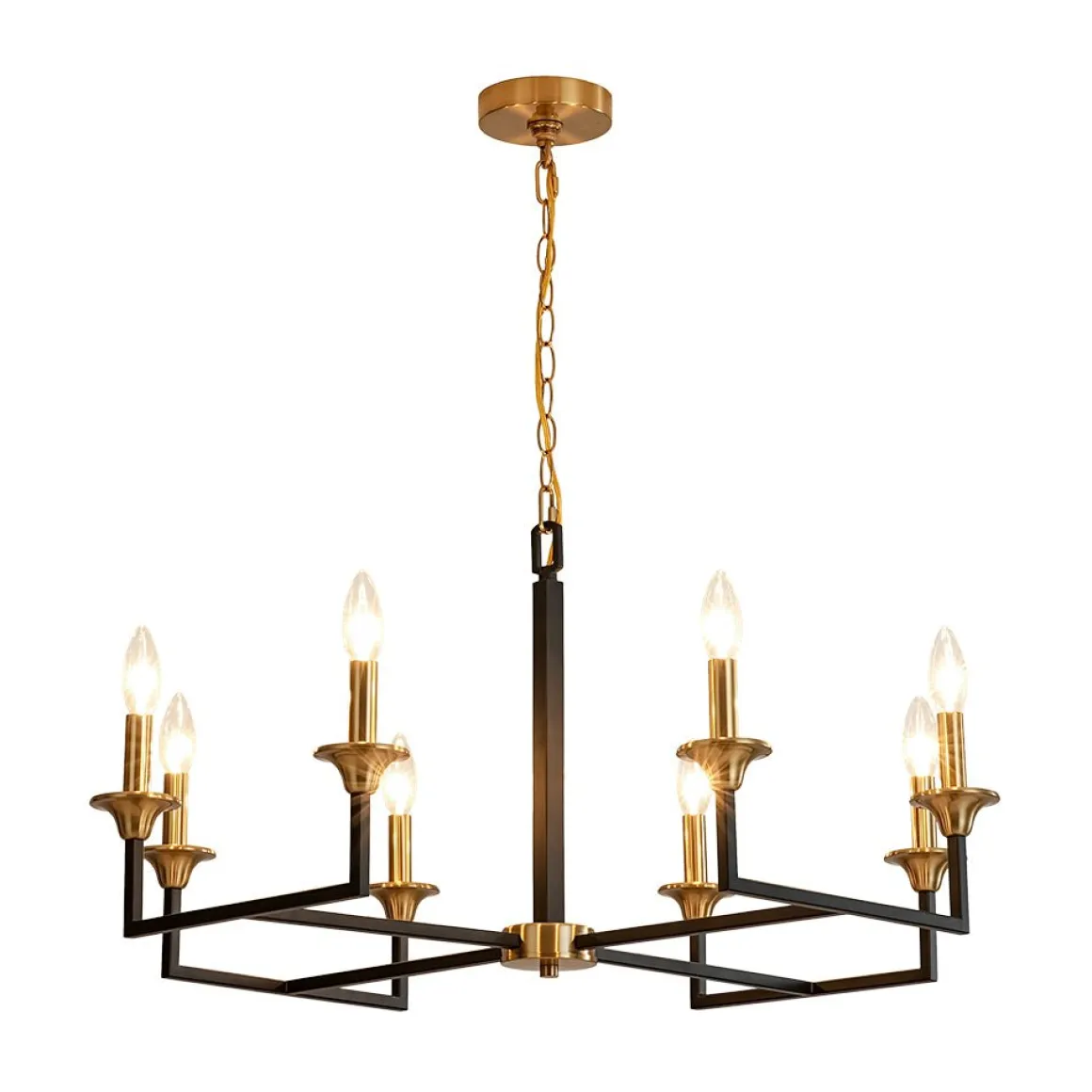 French Modern Iron 8-Light Candle Chandelier