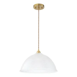 French Retro 1-Light Clear Ribbed Glass Dome Pendant