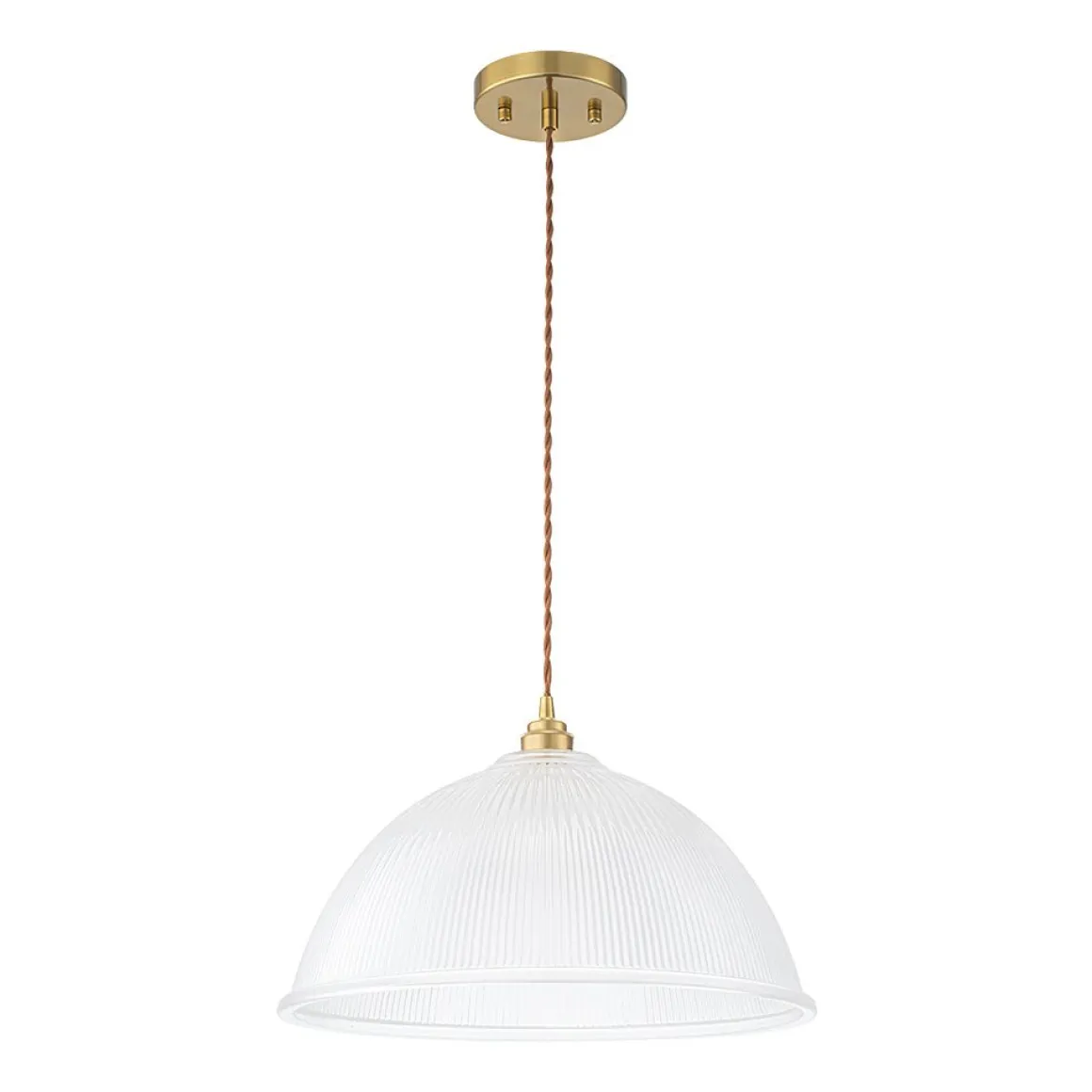 French Retro 1-Light Clear Ribbed Glass Dome Pendant