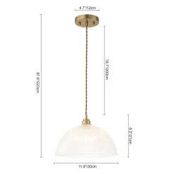 French Retro 1-Light Clear Ribbed Glass Dome Pendant