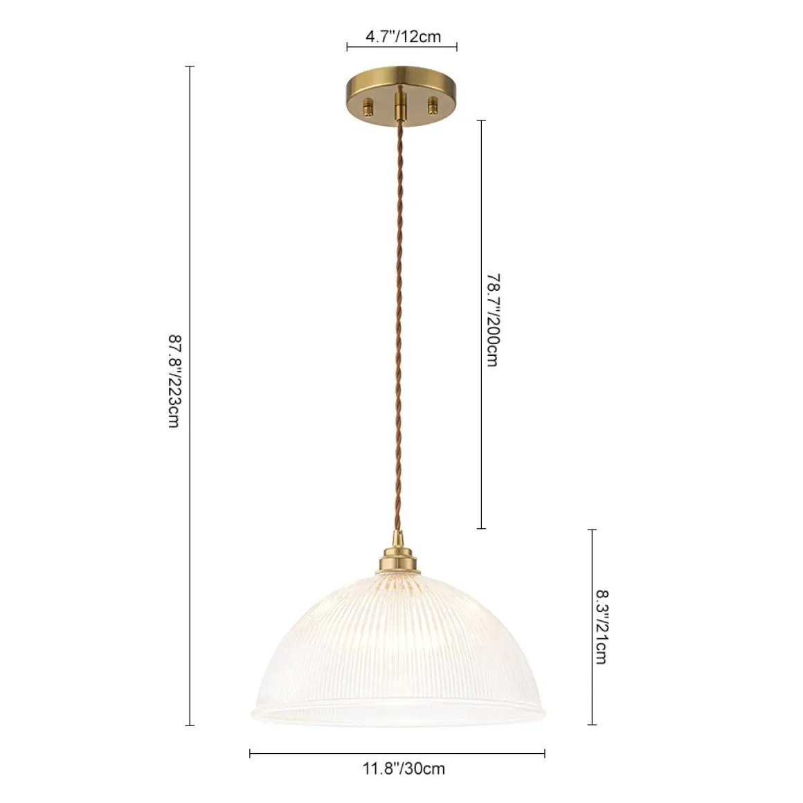 French Retro 1-Light Clear Ribbed Glass Dome Pendant
