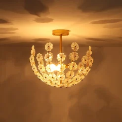 French Sculpture Brass Bloom Glass Floral Semi Flush Mount