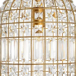 French Shabby Chic Antique Brass Crystal Cage Chandelier