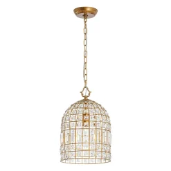 French Shabby Chic Antique Brass Crystal Cage Chandelier