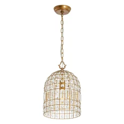 French Shabby Chic Antique Brass Crystal Cage Chandelier