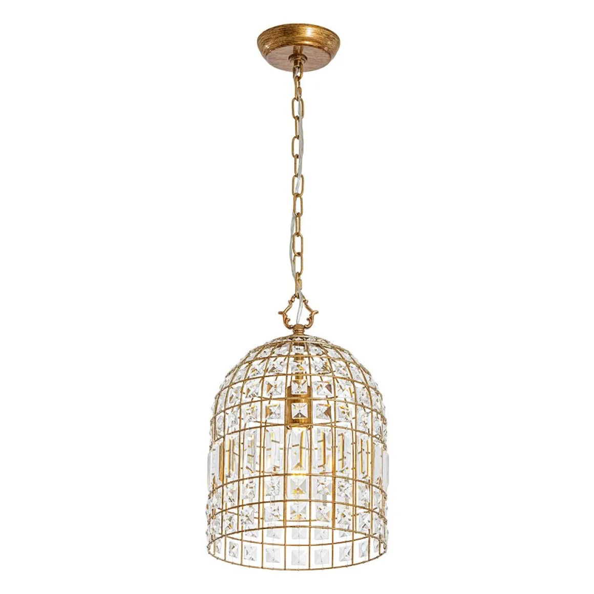 French Shabby Chic Antique Brass Crystal Cage Chandelier