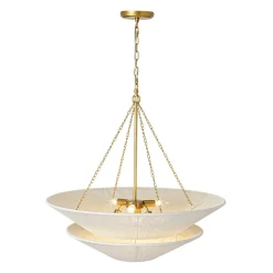 French 2-Tier Beige Woven Thread Cone Round Cage Chandelier