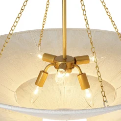 French 2-Tier Beige Woven Thread Cone Round Cage Chandelier