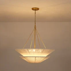 French 2-Tier Beige Woven Thread Cone Round Cage Chandelier