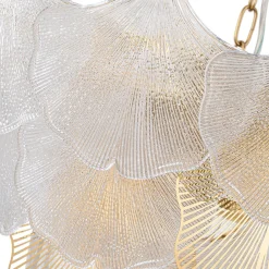 French Tiered Ginkgo Leaf Textured Glass Round Chandelier