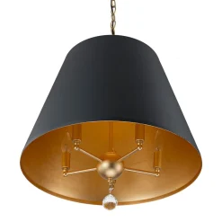 French Vintage Black Gold Iron Drum Cage Chandelier