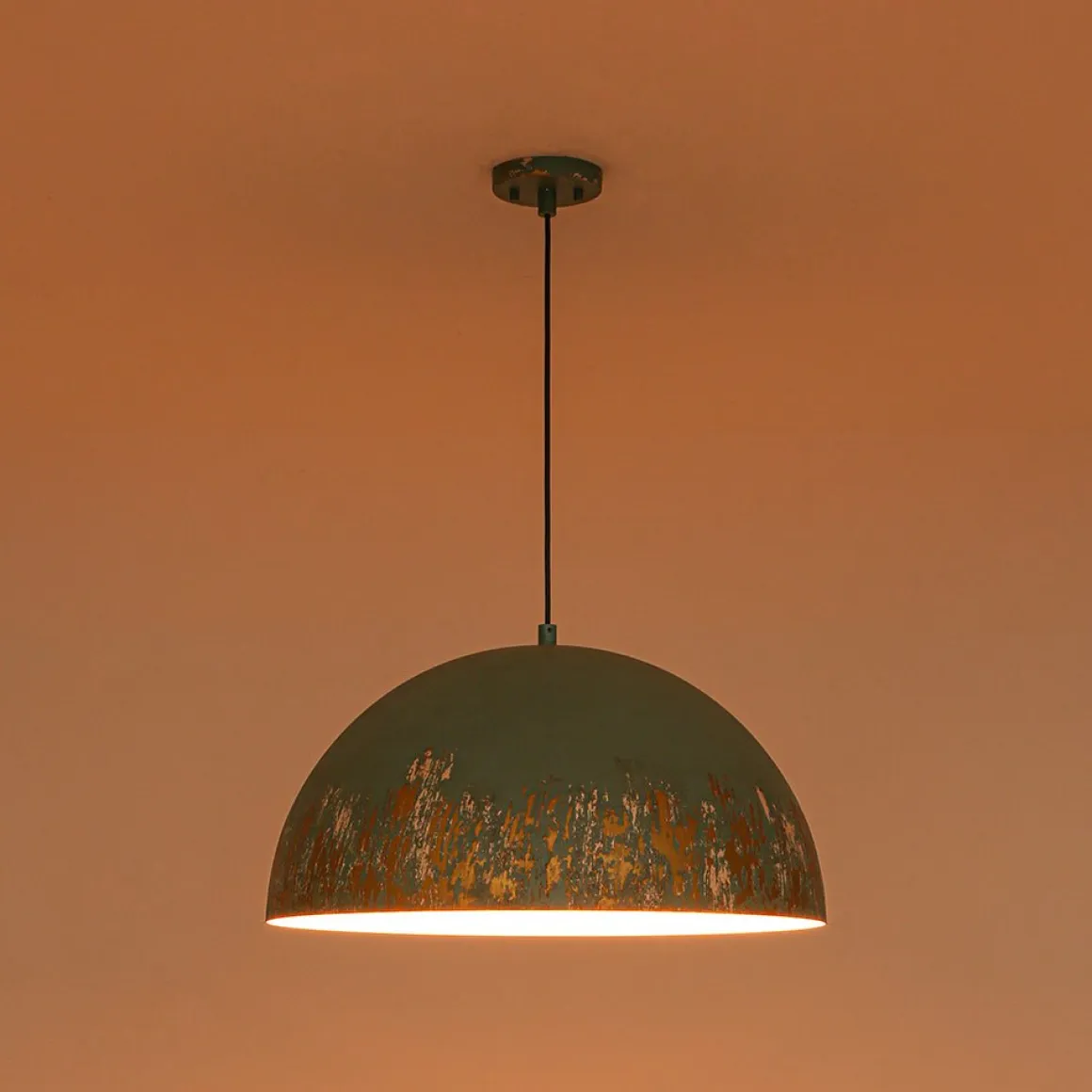 French Vintage Weathered Gilded Oversized Iron Dome Pendant