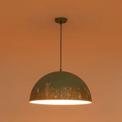 French Vintage Weathered Gilded Oversized Iron Dome Pendant