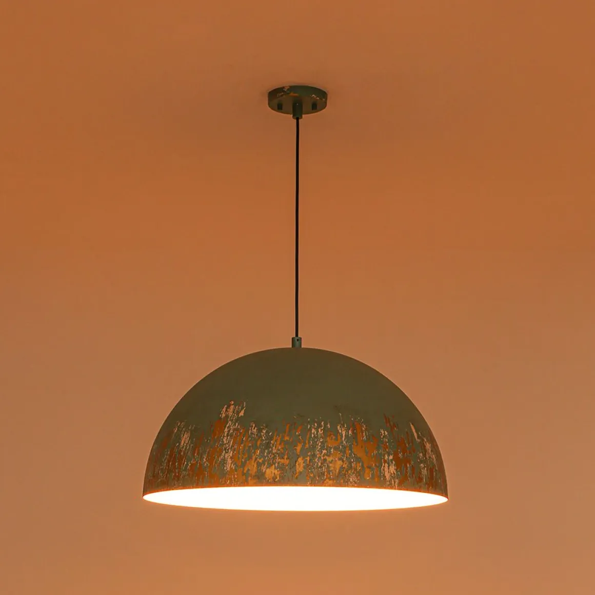 French Vintage Weathered Gilded Oversized Iron Dome Pendant
