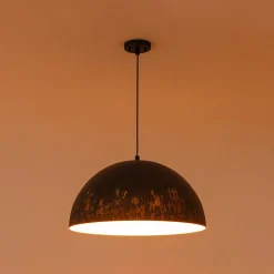 French Vintage Weathered Gilded Oversized Iron Dome Pendant