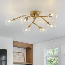 Funky Branch Style 6-Light Clear Glass Bubble Semi Flush Mount