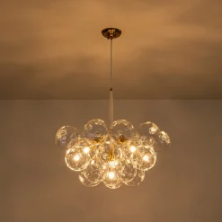 Funky Cluster Clear Faceted Glass Orb Bubble Chandelier
