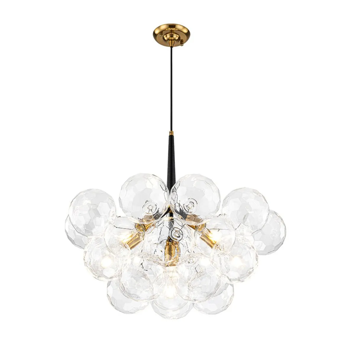 Funky Cluster Clear Faceted Glass Orb Bubble Chandelier