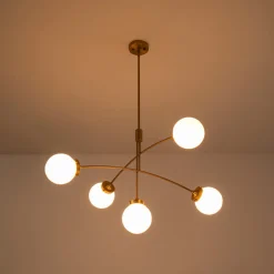 Funky 5-Light Seesaw Arched Arm Glass Globe Semi Flush Chandelier
