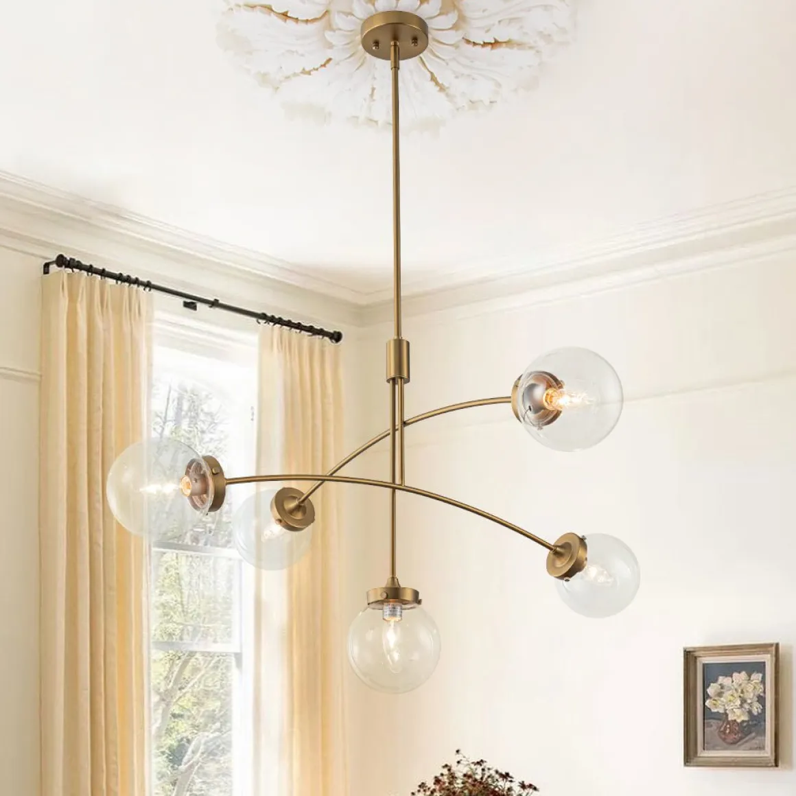 Funky 5-Light Seesaw Arched Arm Glass Globe Semi Flush Chandelier