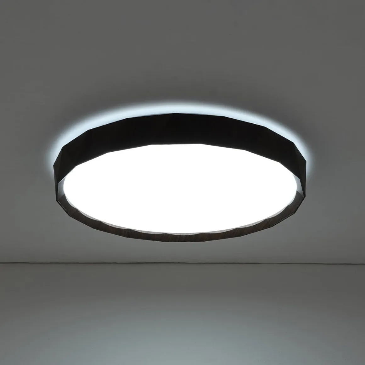 Geometric Wood Style Dimmable LED Flush Mount Light