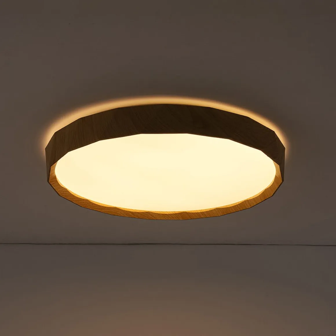 Geometric Wood Style Dimmable LED Flush Mount Light