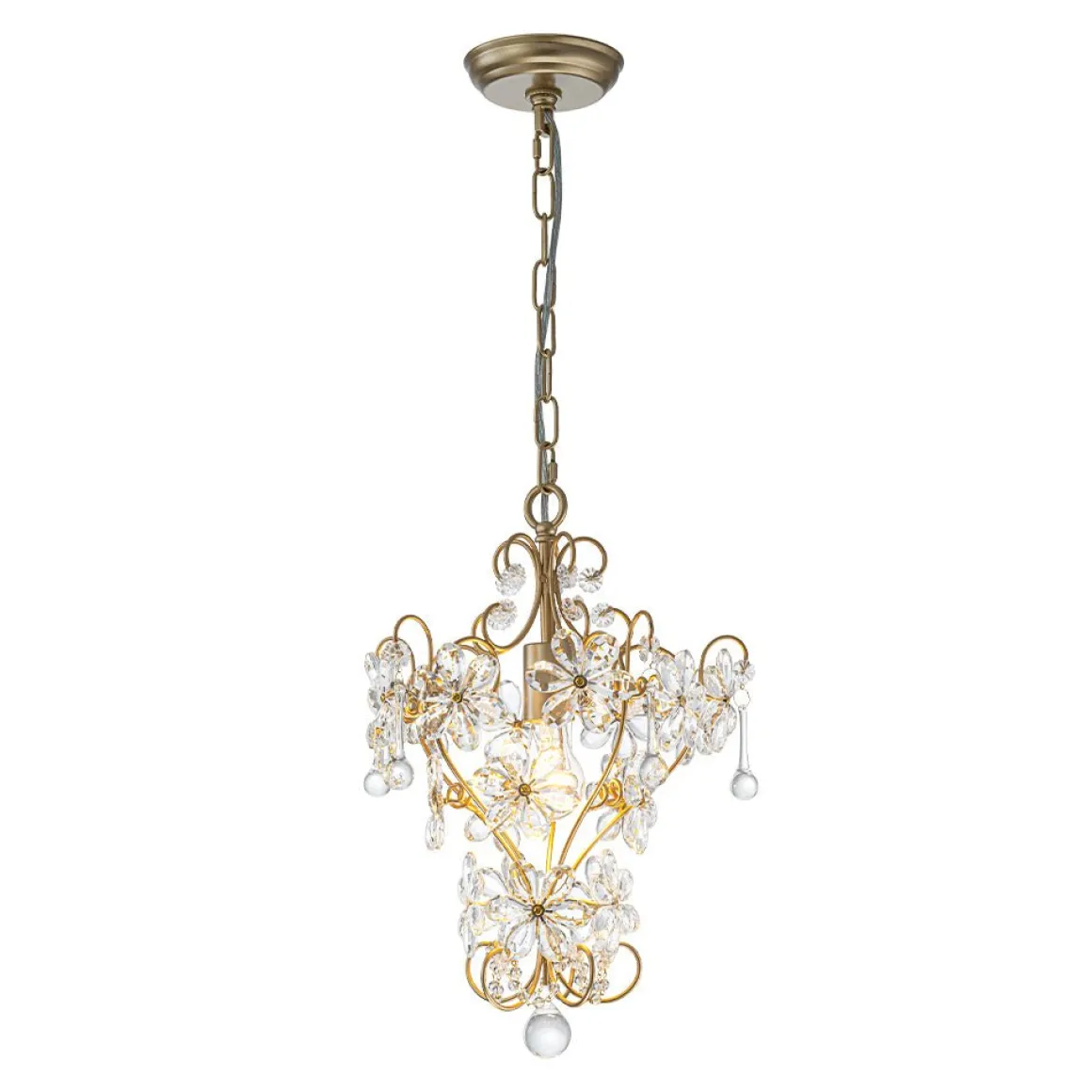 Glam Bloom Floral Crystal Accented Cage Pendant Light