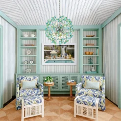 Glam Bloom Green Blue Crystal Flower Dandelion Chandelier