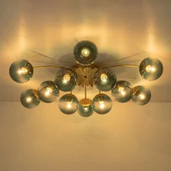 Glam Bloom 12-Light Blue Glass Bubble Semi Flush Chandelier