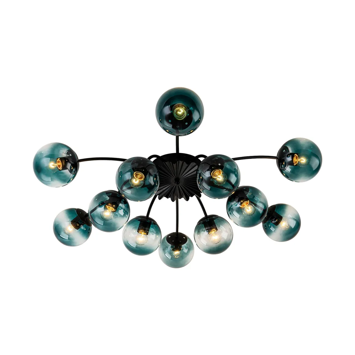 Glam Bloom 12-Light Blue Glass Bubble Semi Flush Chandelier