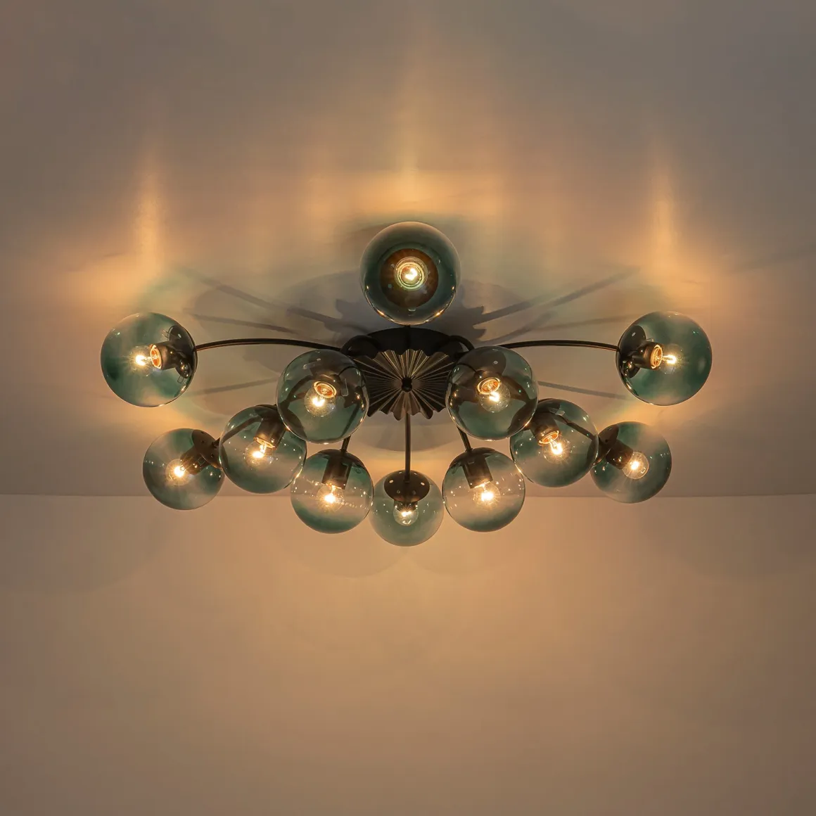 Glam Bloom 12-Light Blue Glass Bubble Semi Flush Chandelier