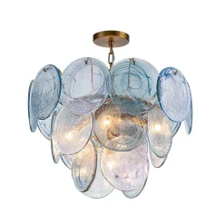 Glam Blue Iridescent Swirl Glass Round Tiered Chandelier