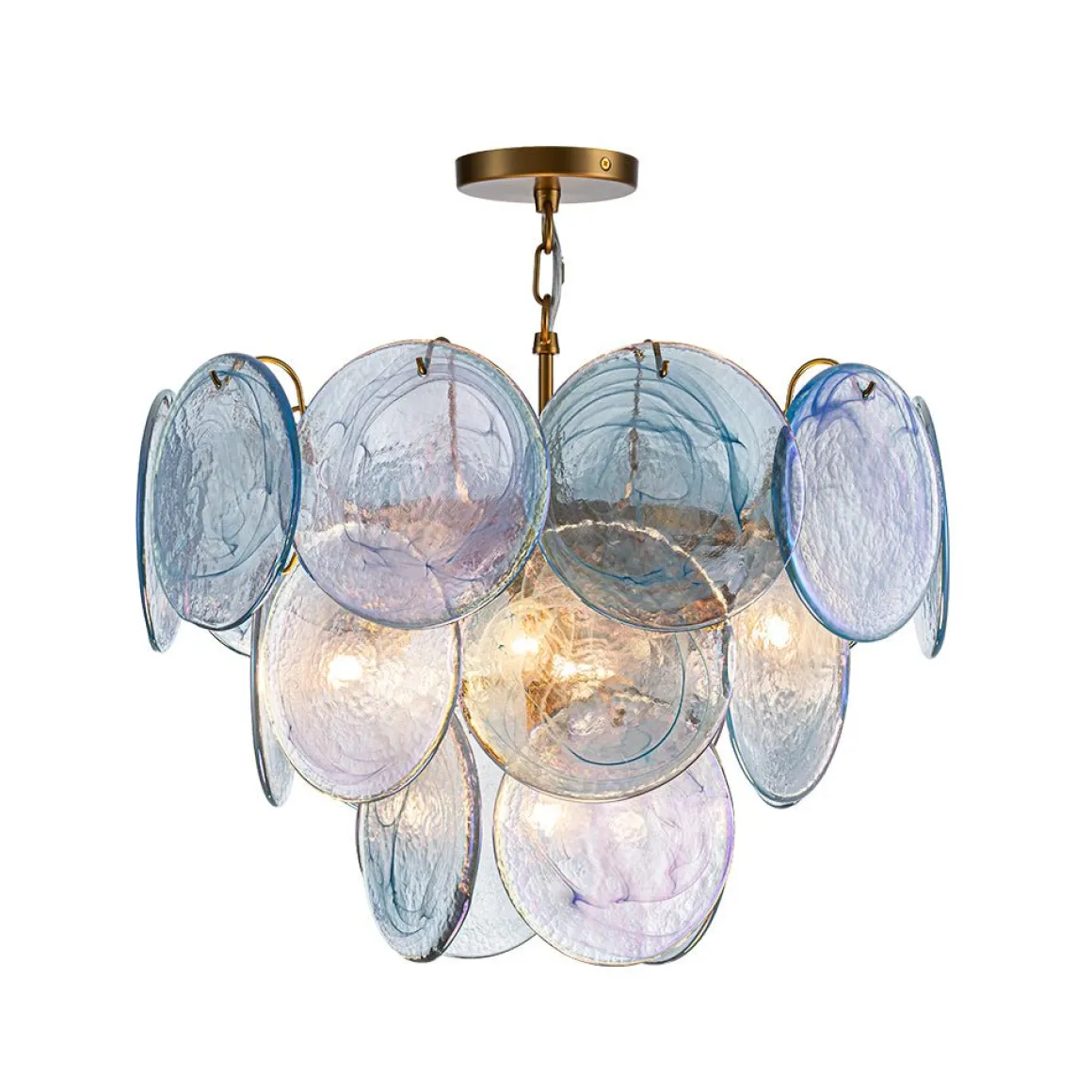 Glam Blue Iridescent Swirl Glass Round Tiered Chandelier