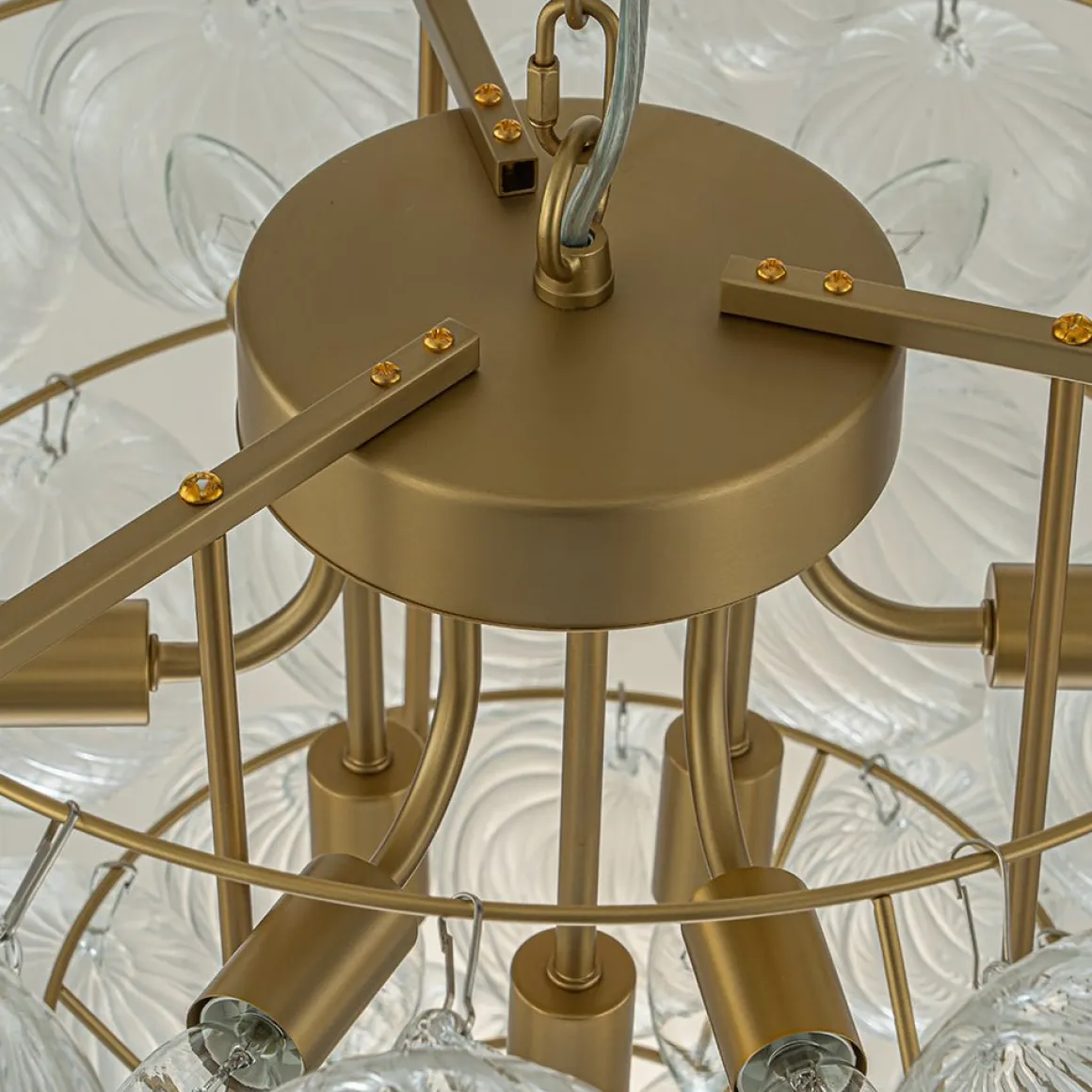 Glam Brass Cluster Ribbed Glass Globe Bubble Chandelier