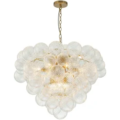 Glam Brass Cluster Ribbed Glass Globe Bubble Chandelier