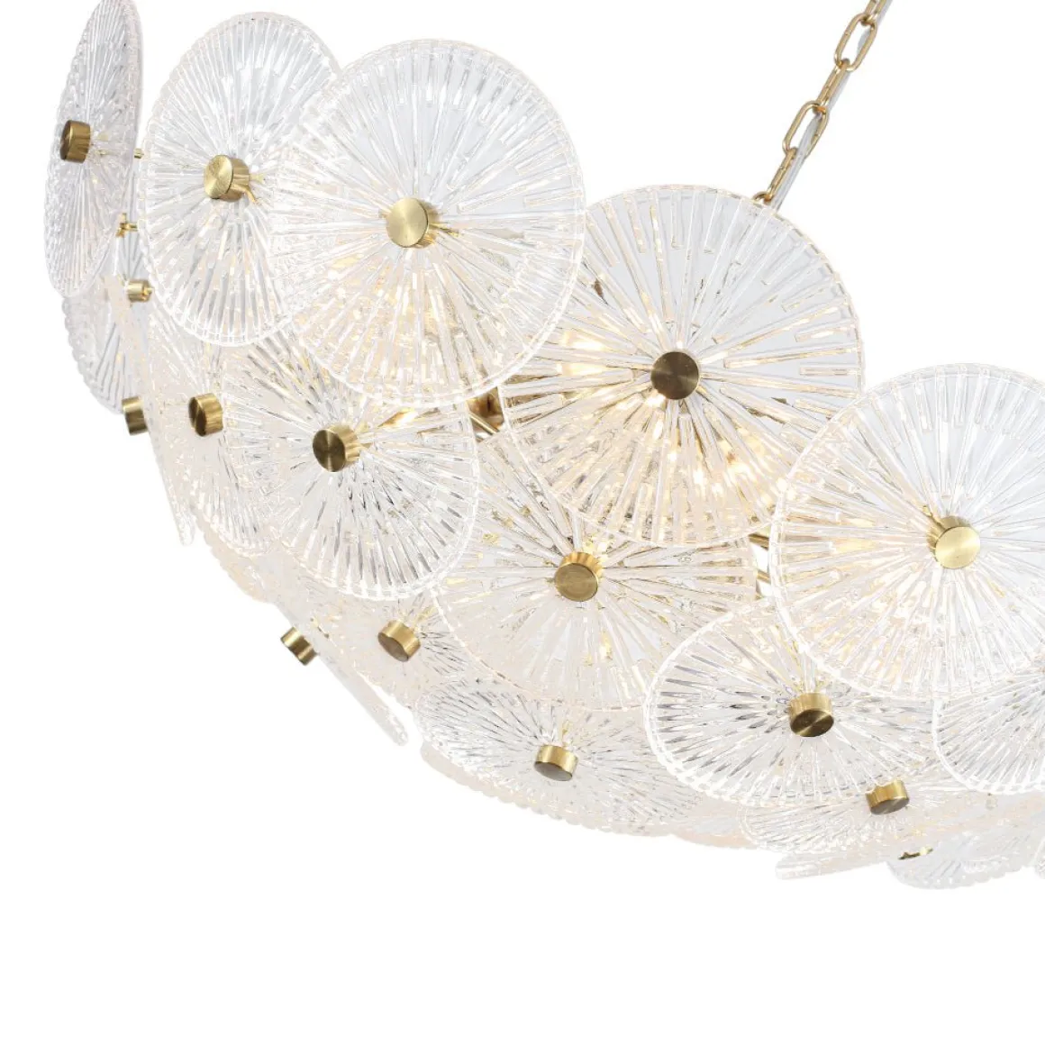 Glam Brass Ribbed Glass Floral Round Basket Chandelier