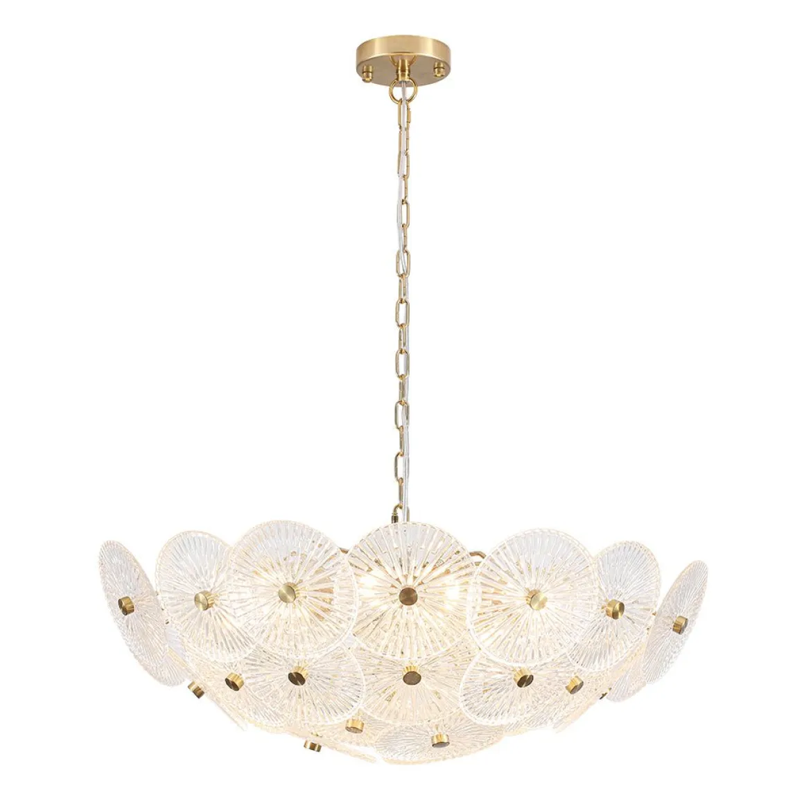 Glam Brass Ribbed Glass Floral Round Basket Chandelier