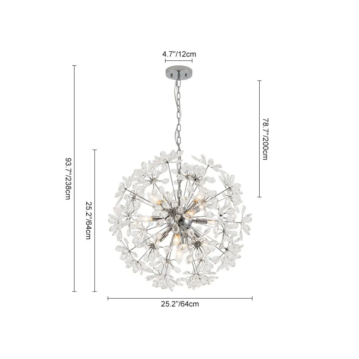 Glam Chrome Bloom Dandelion Crystal Sputnik Chandelier
