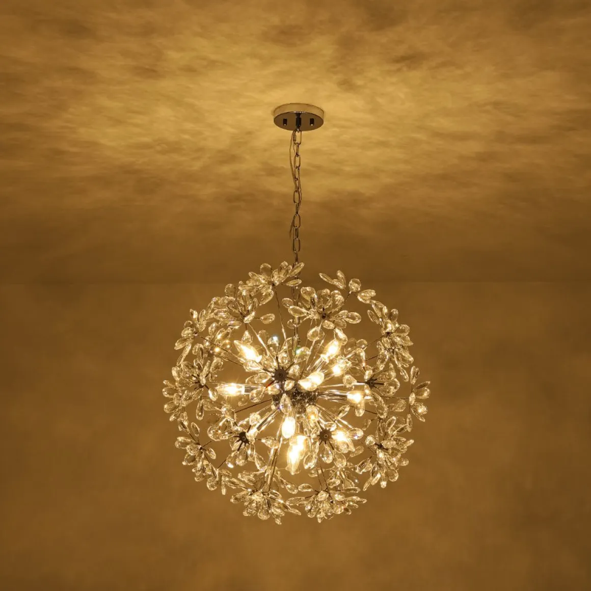 Glam Chrome Bloom Dandelion Crystal Sputnik Chandelier