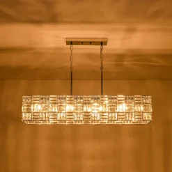Glam Chrome Dazzle Crystal Rectangle Cage Island Chandelier