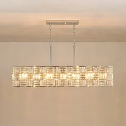 Glam Chrome Dazzle Crystal Rectangle Cage Island Chandelier